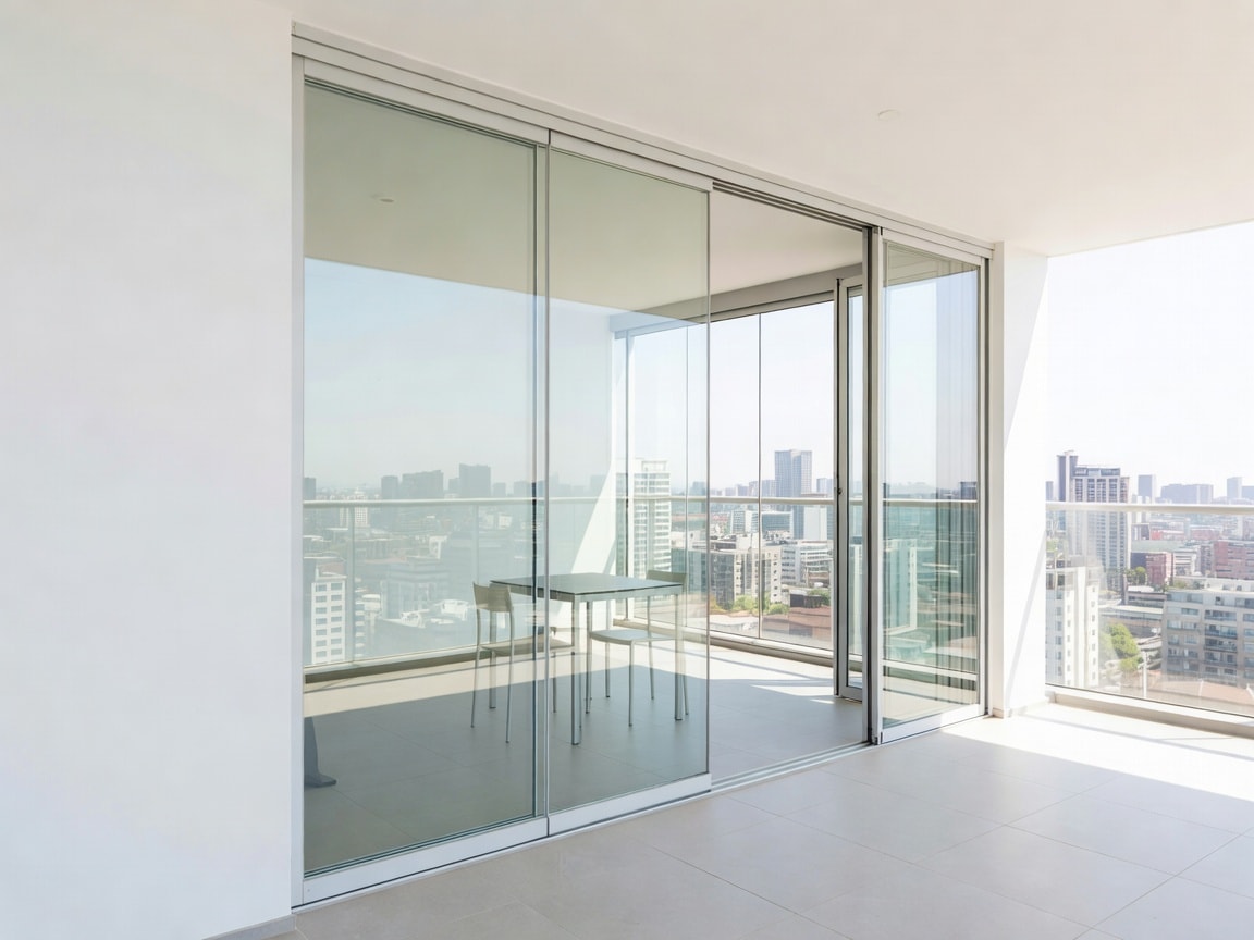 Sürme cam sistemiyle kapatılmış modern balkon